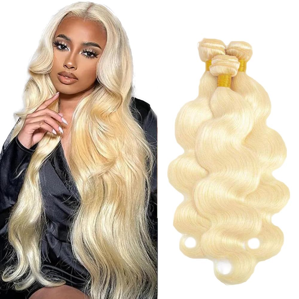 Peenoll Human Hair Bundles 14 16 18 Inch Blonde 613# Body Wave Bundles Human Hair 100% Unprocessed Unprocessed Soft Sewn In Hair for Black Women with Double Weft