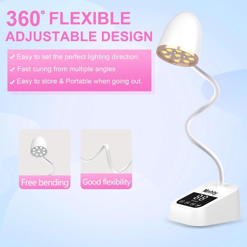 Mnhty U V Nail Lamp, 27W Rechargeable U V Light for Gel Nails Polish, Mini Flash Cure Light for Gel X Nails, Cordless U V LED Nail Lamps with 3 Timers&Sensor, Fast Curing Gooseneck U V Lamp White