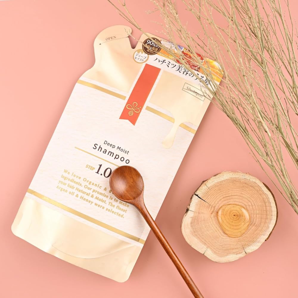 MENBLY Deep Moist Shampoo Refill Pouch 350ml - Moisturizing Honey Shampoo with Argan Oil for Dry Hair - Contains Manuka, Acacia & Japanese Honeys - Sulfate & Paraben-Free - Eco-Friendly Option