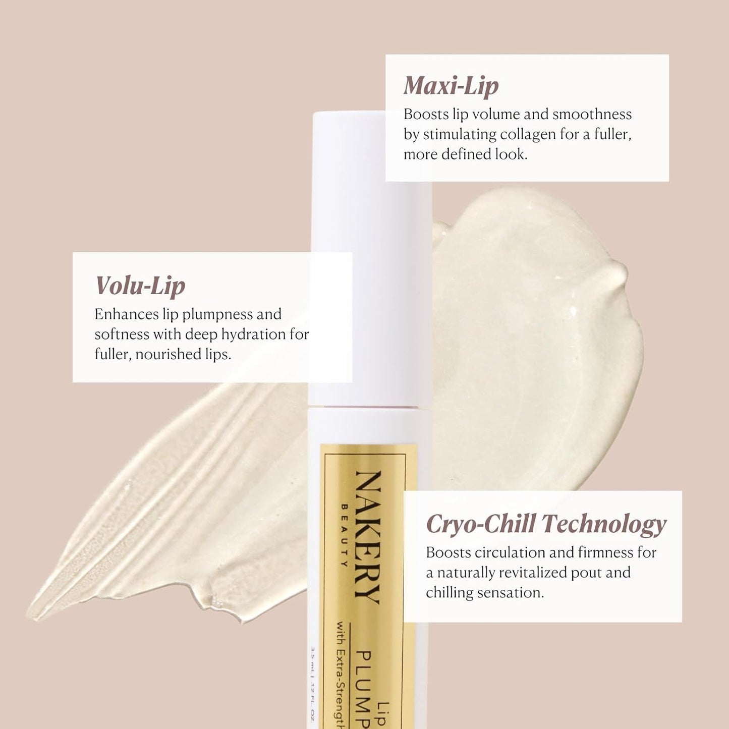 Lip Plumper - Nakery Lip MirageXL Plumping Glaze with Peptides | Hydrating Gloss for Fuller Lips, Cooling Effect, Instant Volume