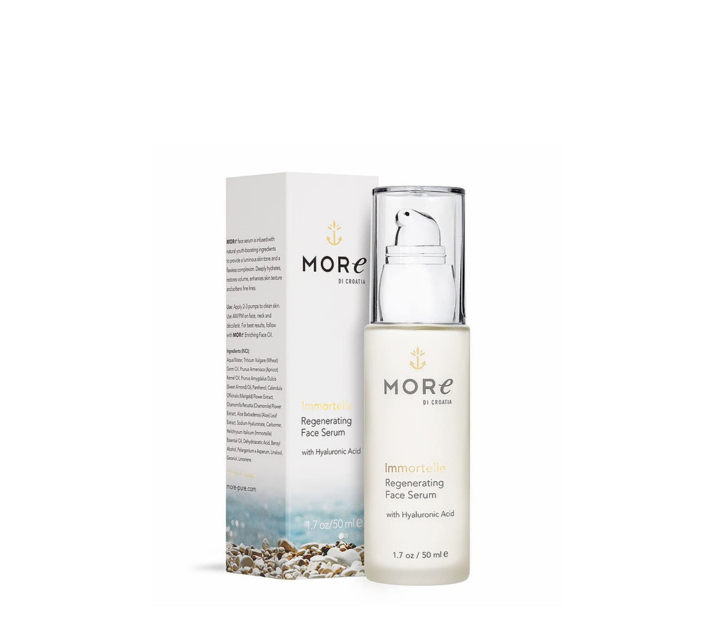 MORe di Croatia - Dubrovnik Gold Face Serum with Hyaluronic Acid & Immortelle - Regenerating, Anti Aging Moisturizer - Pure, Natural, Paraben Free (1.7 oz. / 50 ml.)