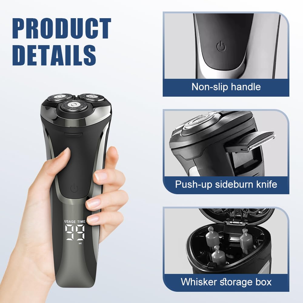 Electric Razor for Men, 2025 New Electric Razor 4D Rotary, Ipx7 Waterproof Electrics Razors, Wet & Dry Rechargeable Electrics Shaver LCD Display (1)
