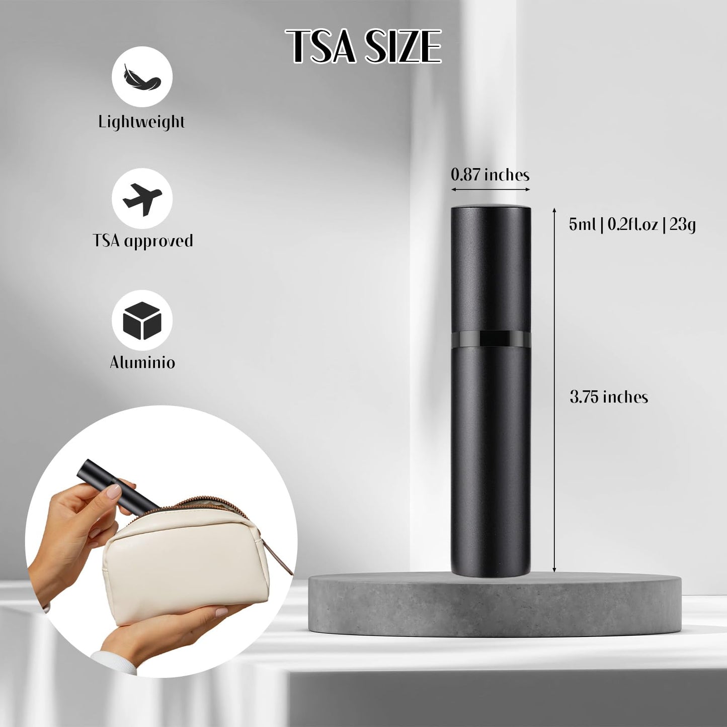 Perfume Travel Refillable Bottle,Perfumes Atomizer Bottle,Mini Cologne Dispenser, Portable Fragrances Sprayer Pocket Size Perfume Container for Women Men Cruise Trip Gift, 5ml (Black & Rose Gold)