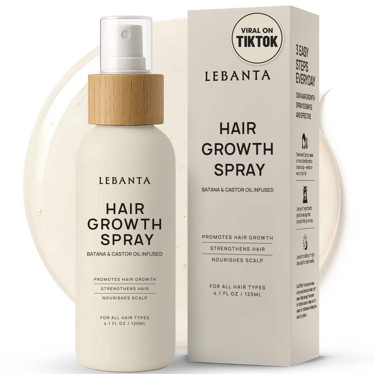 Hair Growth Oil Spray - 100% Pure Organic Batana, Castor & Rosemary Oils for Thicker Hair | 4.1 Fl Oz
