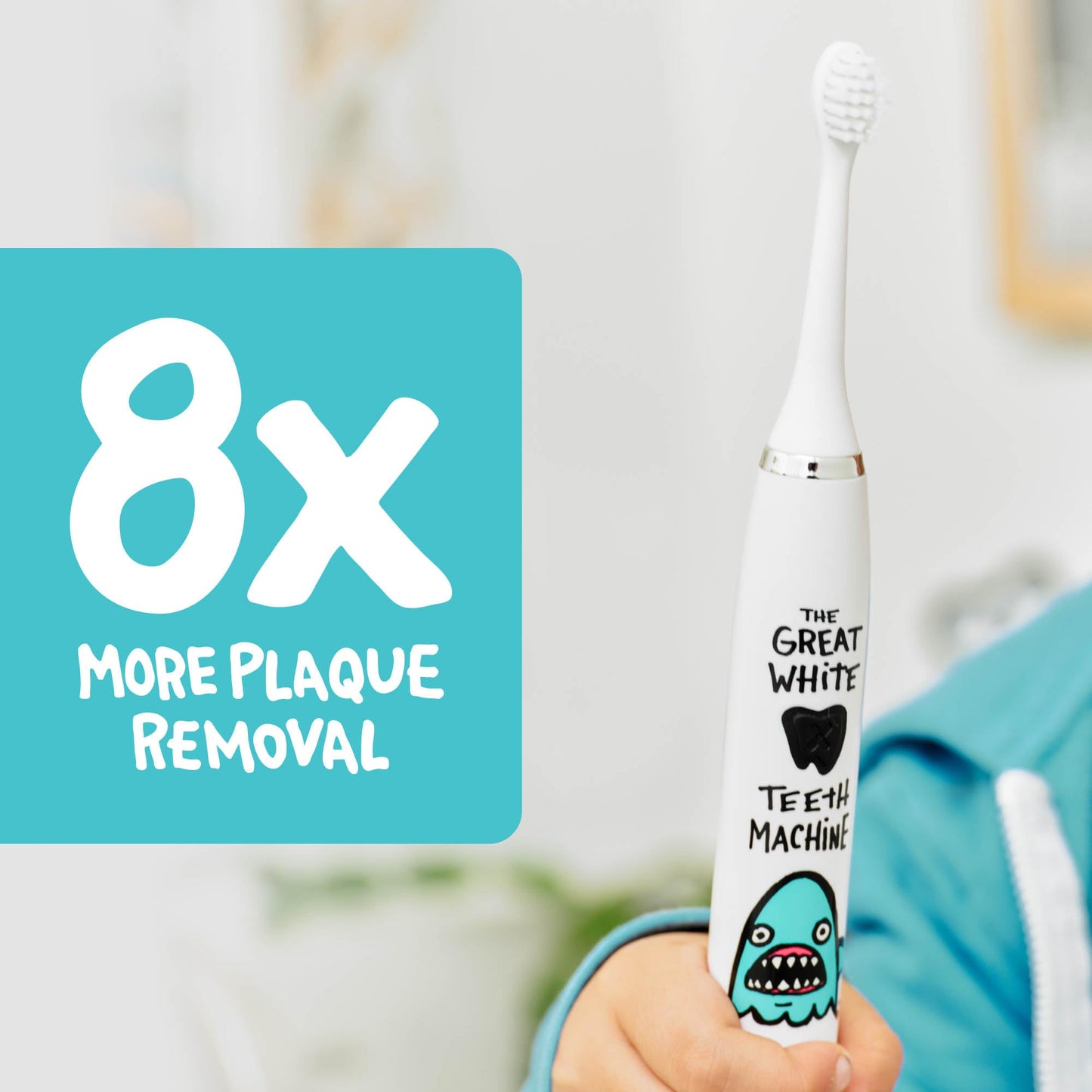 Made by Dentists Kids Electric Toothbrush - Rechargeable Vibrating Toothbrush with Timer, Includes 6 Replacement Heads, Gently Cleans Teeth, Kid & Toddlers Age 2+, Shark