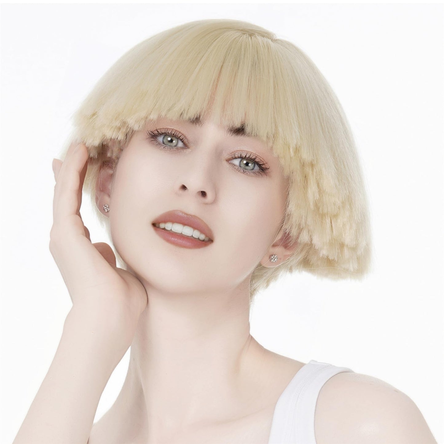 Aimole Short Yaki Straight Synthetic Wigs Blonde Mushroom Head Wig Bowl haircut Wigs Bob