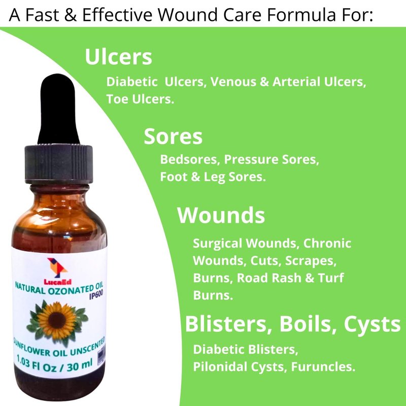 LucaED Ozonated Sunflower Oil for Face & Body – Boosts Collagen, Soothes Sensitive Skin, Hydrates Dry Skin & Supports Healthy Nails – Vegan & Paraben-Free - 1.03Oz/30ml