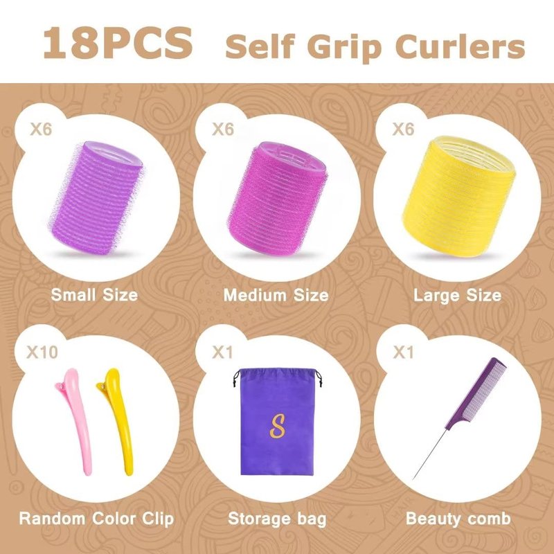 Self grip hair roller set,Hair roller set 18 pcs,Hair rollers with hair roller clips and comb,Salon hairdressing curlers,DIY Hair Styles, Sungenol 3 Sizes Hair Rollers in 1 set…