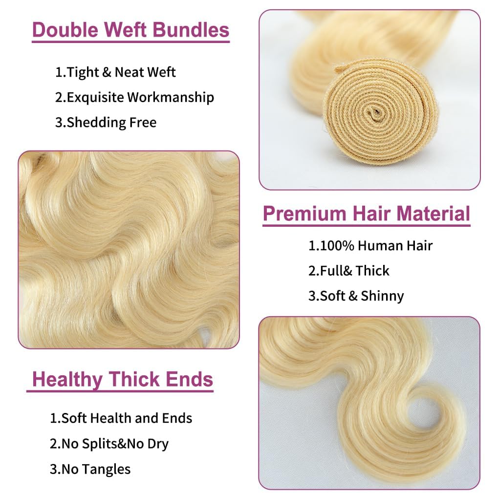 613 Body Wave Bundle 14 Inch Blonde Bundle Human Hair 14A 100% Unprocessed Virgin Human Hair Bundle 613 Bundles Hair Body Wave
