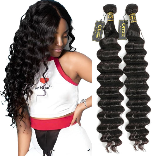 QTHAIR 18A Virgin Hair Bundles Loose Deep Wave 10" 10" 200g Human Hair Weave Bundles Curly Virgin Hair Bundles for Black Women