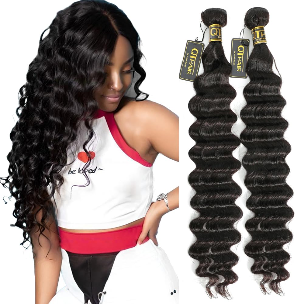 QTHAIR 18A Virgin Hair Bundles Loose Deep Wave 10" 10" 200g Human Hair Weave Bundles Curly Virgin Hair Bundles for Black Women