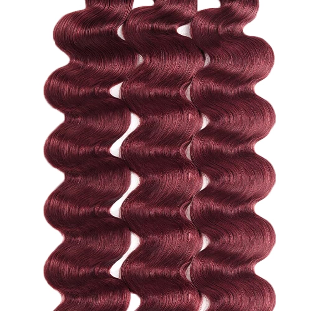 99J Human Hair Bundles Burgundy Body Wave Bundles Human Hair 16 18 20 Inch Unprocessed Brazilian Virgin Hair Wine Red Bundle Soft Hair Extensions 150g