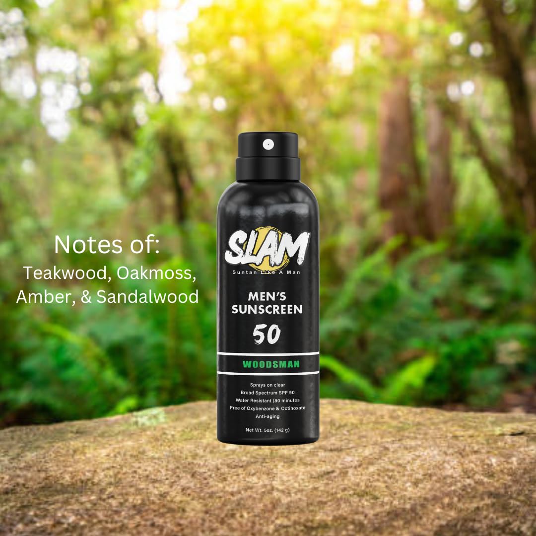 SLAM WoodsMan & BeachMan Bundle - Men's Scented Sunscreen, Sunscreen Spray, Water Resistant, Paraben Free, Broad Spectrum UVA/UVB (Large, 50, Sun Protection Factor (SPF))