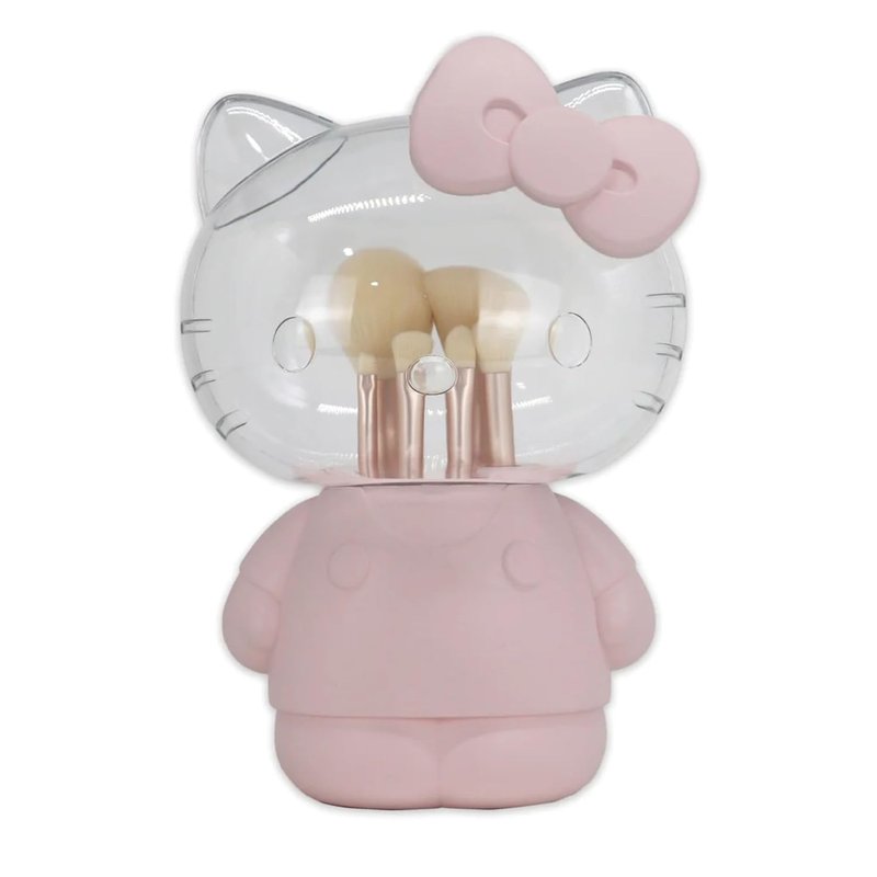 Hello Kitty Makeup Brush Set - 6 Super Soft Brushes for Foundation, Blending & Eyeshadow | Clear Cloche Organizer