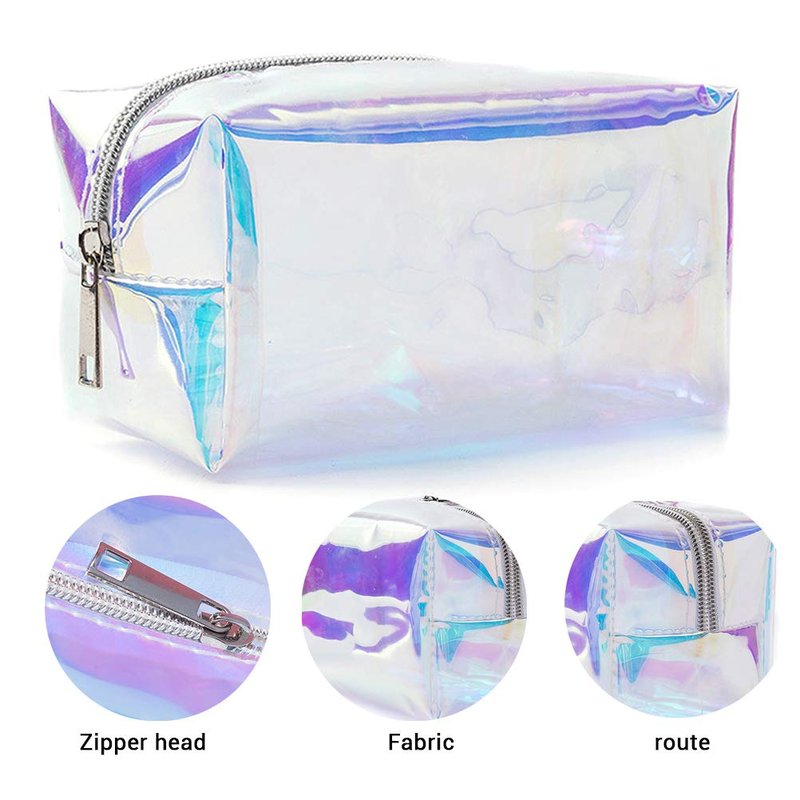 Large Holographic Makeup Bag - TPU Cosmetic Bag with See Through Design, Travel Cosmetic Toiletry Bag Organizer Case with Zipper for Women