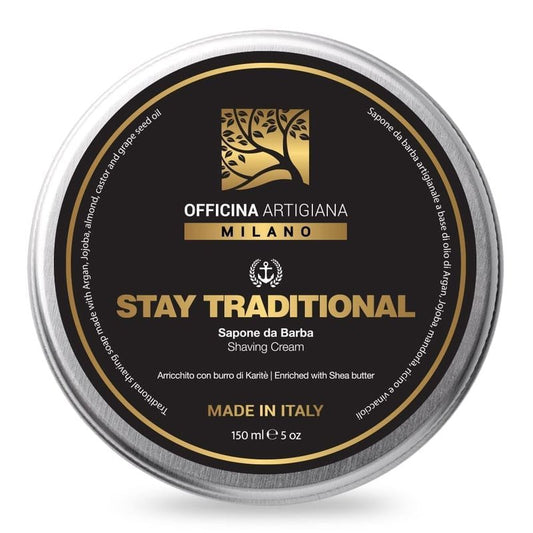 Officina Artigiana Milano Stay Traditional Shaving Soap 150ml – Luxury Italian artisan wet shaving soap with 40% antioxidant oils & shea butter – citrus fragrance – vegan skincare