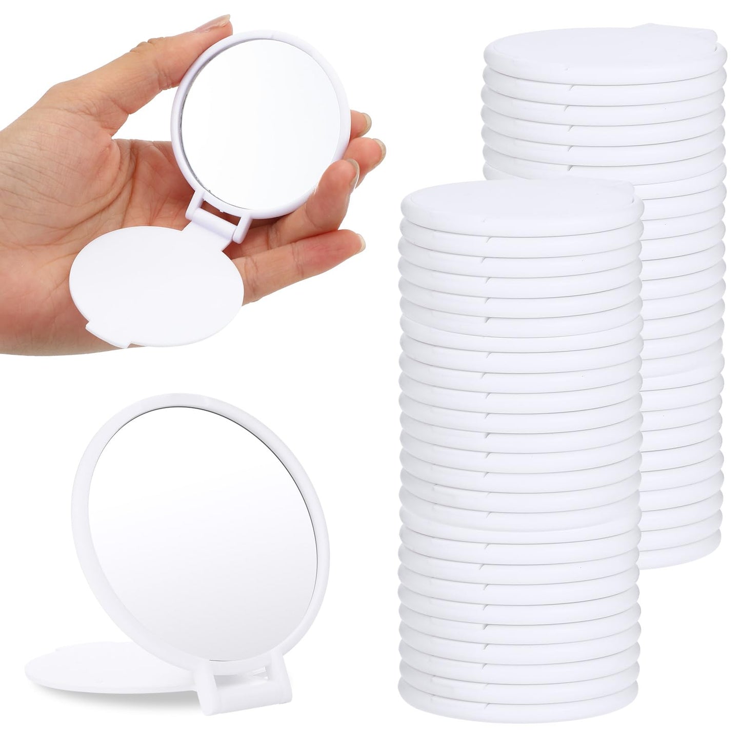 Molain 72 Pcs Mini Compact Mirrors Bulk, Portable Round Folding Makeup Mirror Set for Purse Travel Women Daily Use White