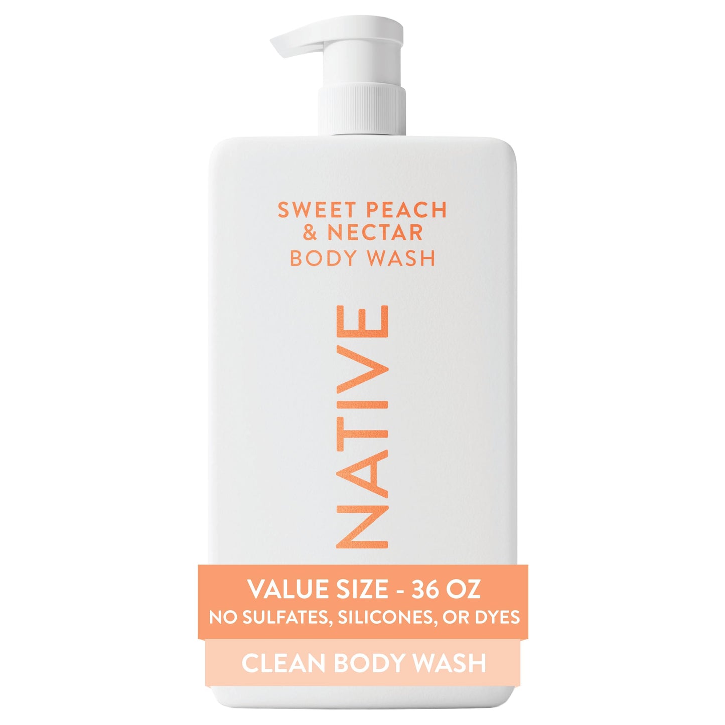 Native Body Wash for Women & Men, Sweet Peach & Nectar, 36 oz Pump Bottle, Sulfate-Free & Gentle