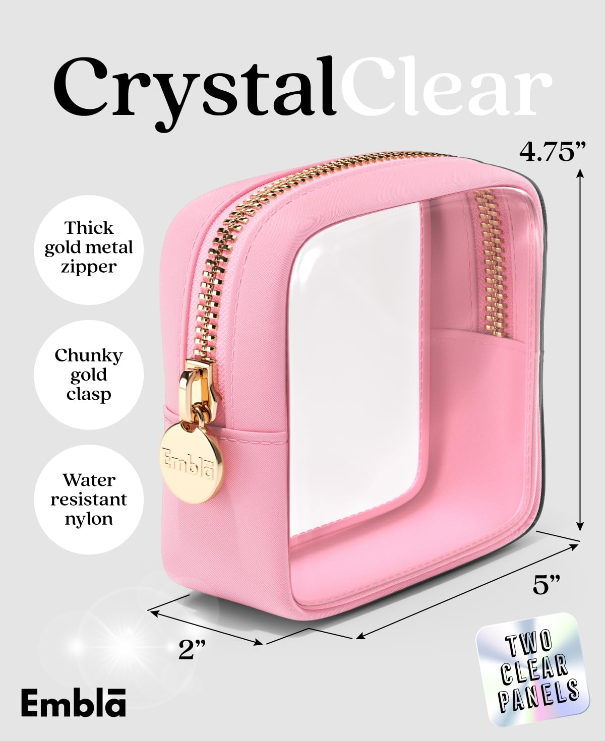 Clear Makeup Bag Zipper Pouch, Transparent Cosmetic Case Organizer, TSA Approved Travel Toiletry Case, Travel Accessories Essentials Makeup Tote for Women, Mini Cute Make up Bag for Purse - Black