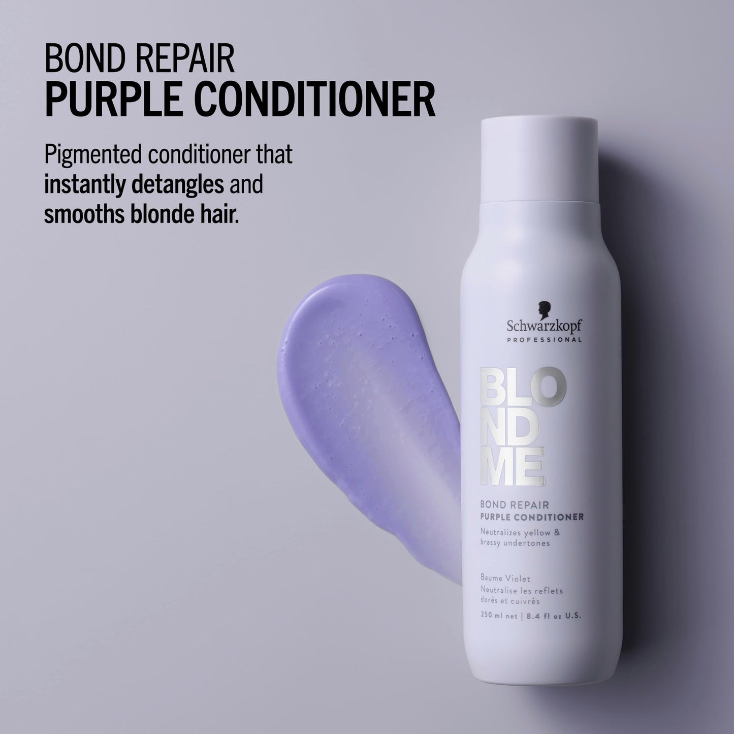 BlondMe Bond Repair Purple Conditioner for Blonde Hair, 8.45 Fl Oz | Neutralizes Yellow & Brassy Tones | Lightweight, Nourishing & Detangles | For Moisturized, Healthy-Looking Cool-Toned Blondes