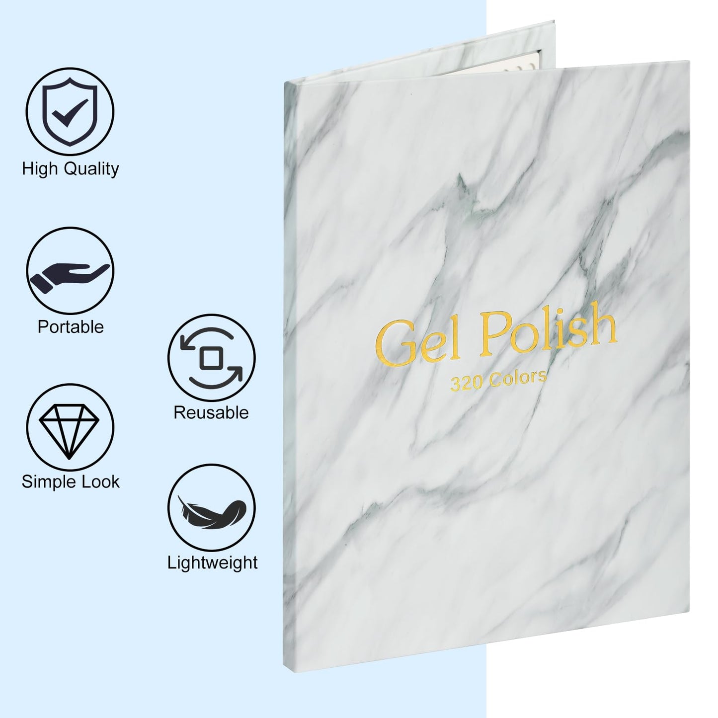 C12rtive 320 Nail Swatch Book,Professional Nail Polish Chart Book with 360 Practice Tips & 1-400 Number Labels, Pre-Numbered Slots,Perfect for Salons and Home Use(Marble)