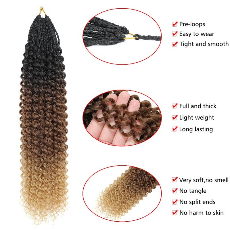GoGo Curl Crochet Hair - 18 Inch Long Beach Curl Braids | Synthetic Water Wave Extensions (1B/30/27)