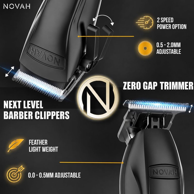 Novah® Professional Hair Clippers for Men - Cordless Barber Clipper & Trimmer Set for Precision Haircuts | Fade & Grooming