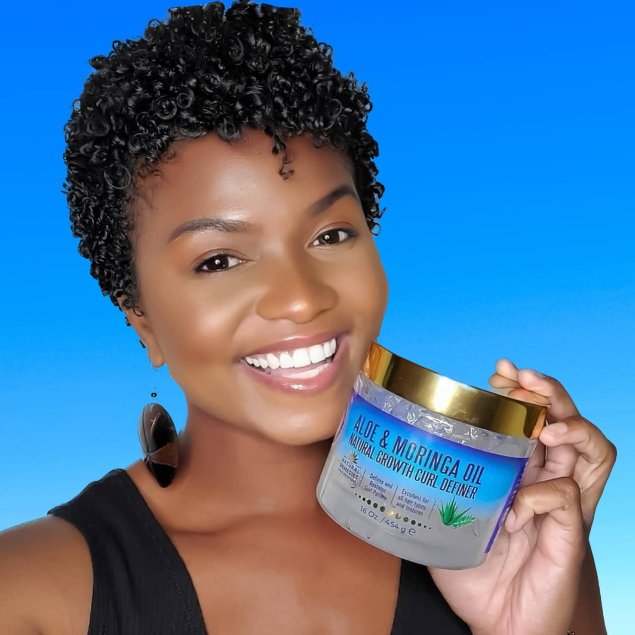 Nefertiti's Secrets Natural Growth Curl Definer Gel | Aloe Vera and Moringa Oil for Hair Strength & Moisture | Strong Hold | Frizz Controller | Hair Curling Gel for Women & Men | 16 Oz / 454 mL