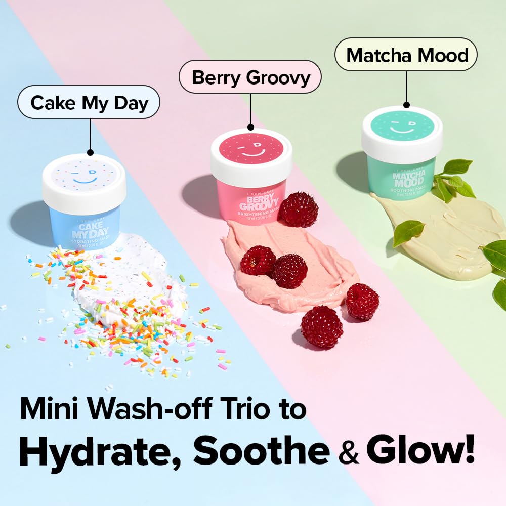 I DEW CARE Mini Scoops Wash Off Face Mask Skin Care Trio + Soft Silicone Face Mask Brush Bundle