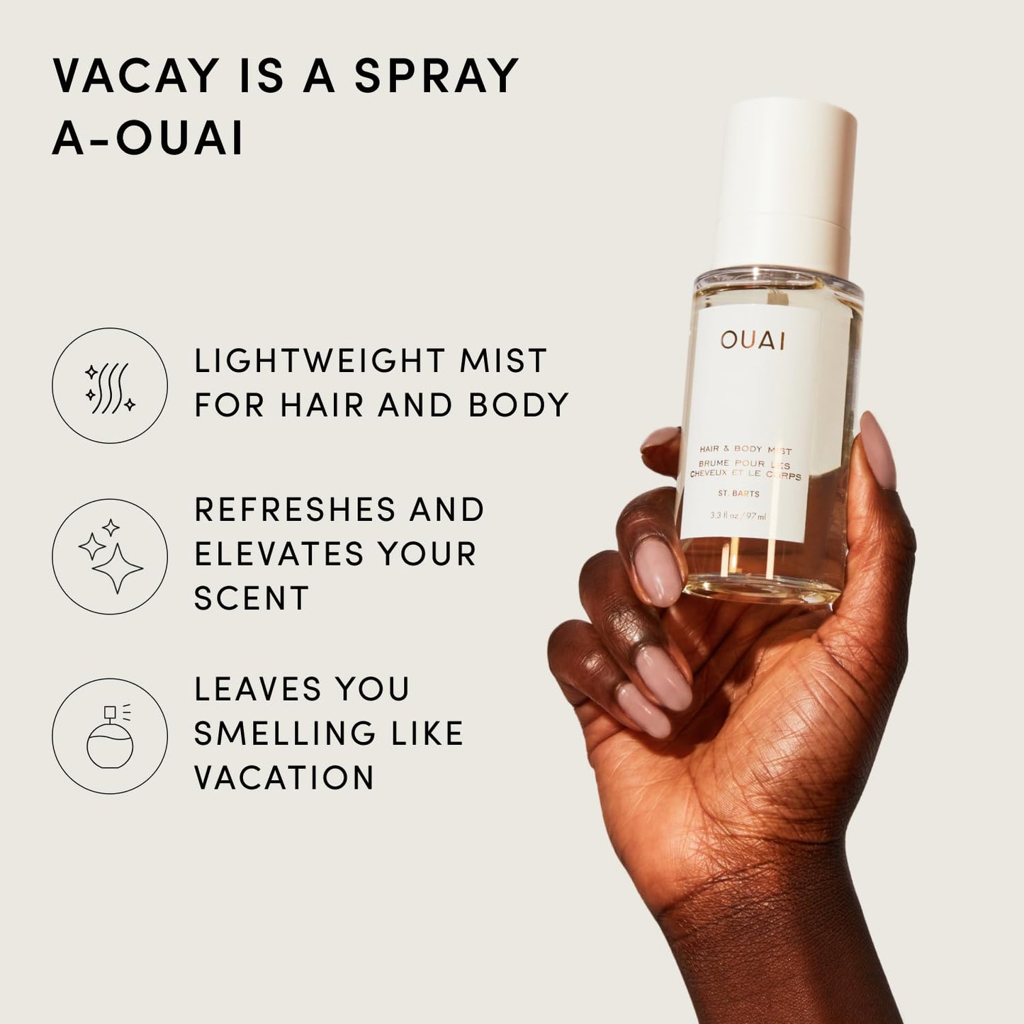 OUAI St. Barts Hair and Body Mist - Tropical-Scented Hair Perfume and Body Spray - Notes of Dragonfruit, Orange Blossom, Tuberose & Musk (3.3 Fl Oz)