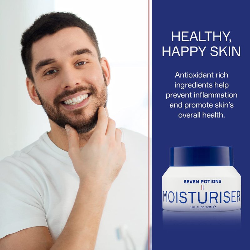 SEVEN POTIONS Anti Ageing Moisturizer for Men 1.69 FL OZ – Fragrance Free, Fast Absorbing Face Cream – Helps Prevent Fine Lines and Wrinkles – Hydrates Skin – Natural, Vegan, Cruelty Free