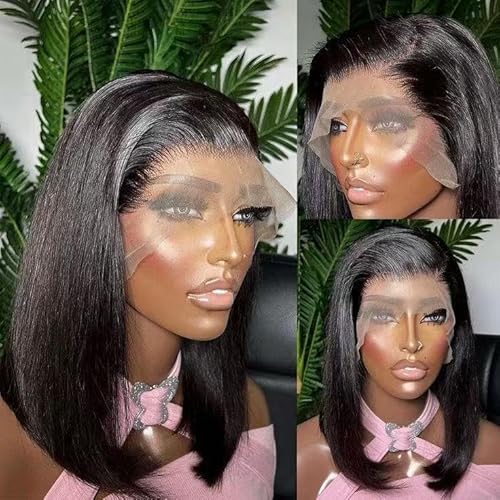 Bob Wig Human Hair 13x4 Lace Frontal Short Straight Lace Front Bob Wigs for Black Women Human Hair Pre Plucked Glueless Side Part 180% Density Black Color 10 Inch