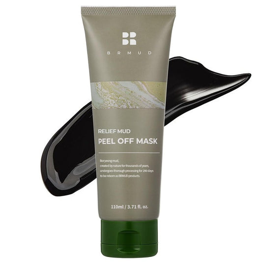BRMUD Relief Mud Peel Off Mask - Tightening & Exfoliating Peel Off Face Mask Cleanser for Deep Pore, Blackhead & Sebum Control - Gentle, Hypoallergenic Korean Skin Care for All Skin Types 3.72 fl oz