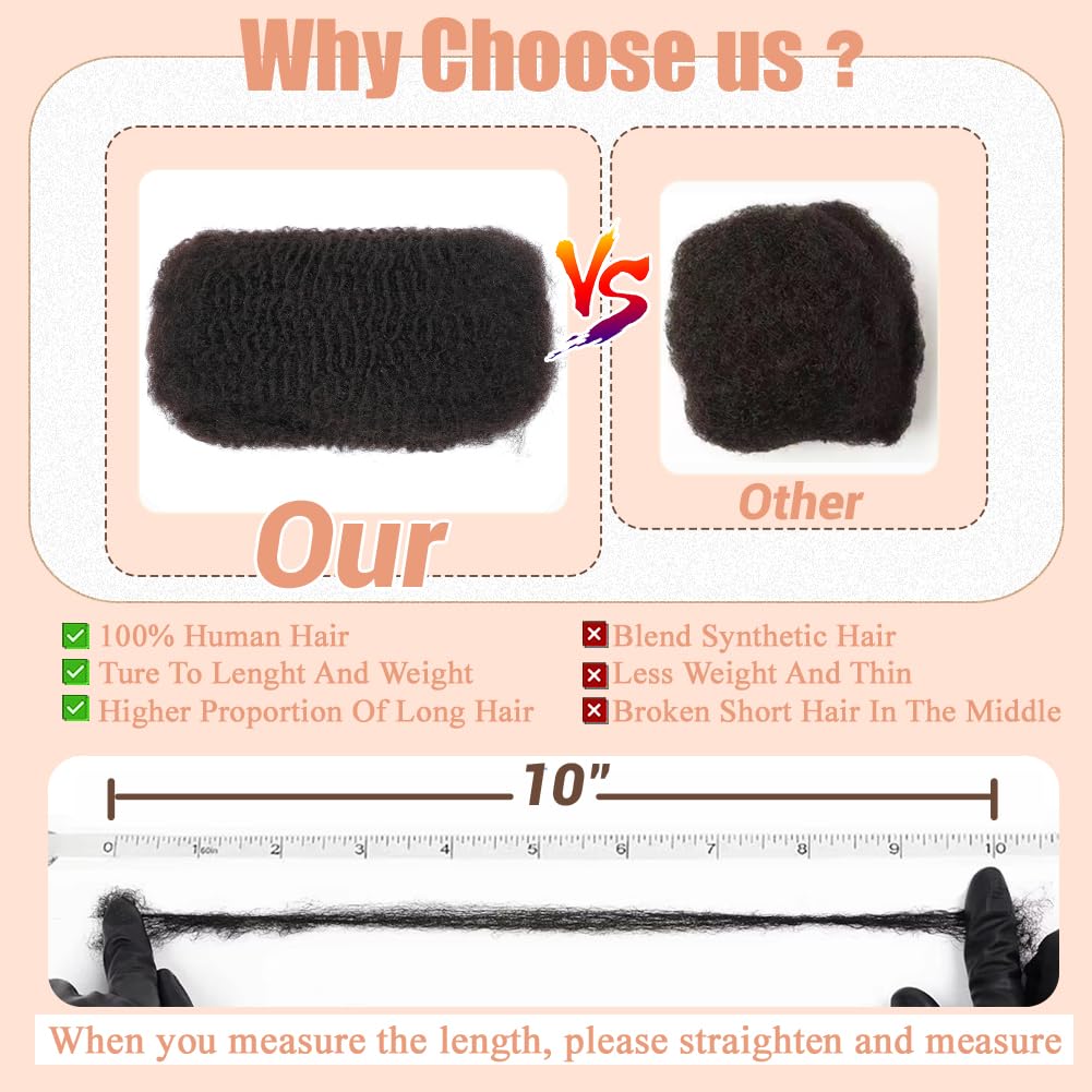 Afro Kinkys Bulk 100% Human Hair For Twist Dreadlock Extensions Afro Kinky Curly Human Braiding Hair For Repair Crochet Dreads Loc Twist Braids (#1B, 16Inch-50Gram)