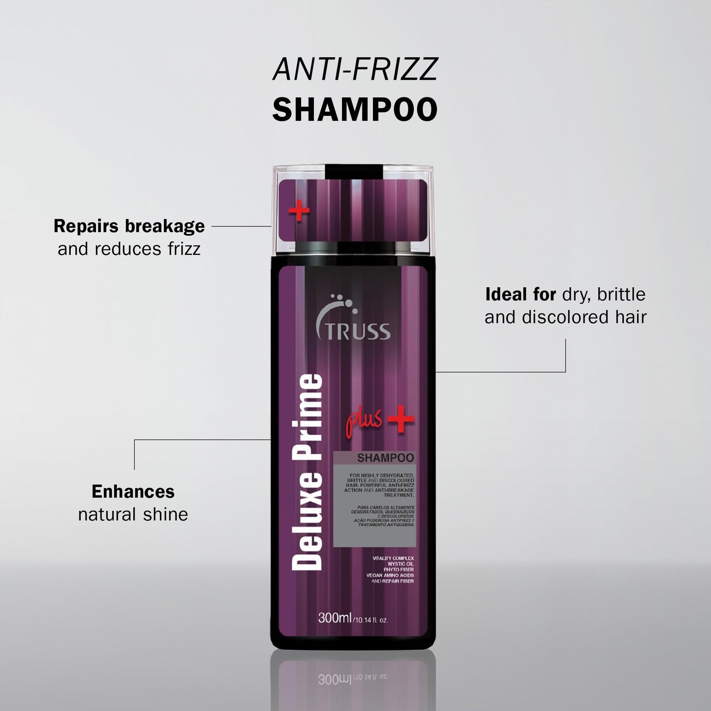 TRUSS Deluxe Prime Plus+ Shampoo for Dry, Damaged Hair - Moisturizing Hair Shampoo for Women & Men - Frizz-Control & Breakage Defense - Improve Natural Shine - No Added Salts (10.1 Fl Oz)