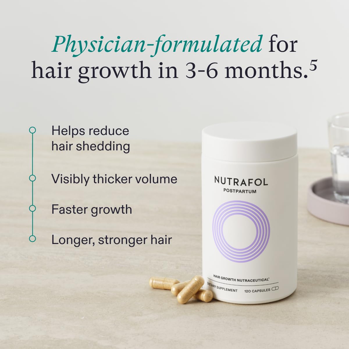 Nutrafol Postpartum Hair Growth Supplements and Hair Serum, for Visible Thickness and Strength- 3 Month Supply, 1.7 Fl Oz Bottle