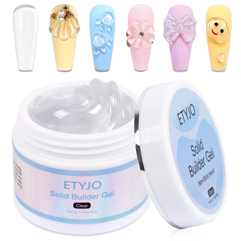 Solid Gel Builder for Nails 50g Large Capacity Clear Non-Stick 3D Carving Gel for Nail art Hand Nail Extension Art Hard Gels for Nails Salon UV Home DIY
