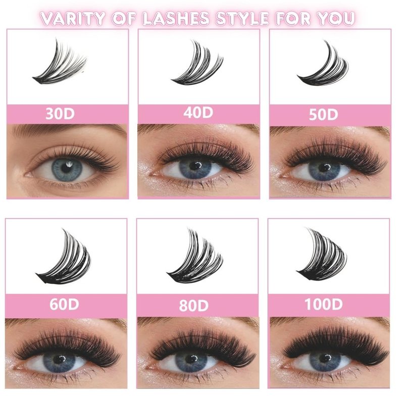 Charmily DIY Lash Extension Kit - 280pcs Lashes Clusters 0.07D 40D+50D Mix, 9-16mm D Curl Soft Wispy Lash Clusters with Bond, Seal, Remover & Tweezers for Easy at-Home Application Natural Look