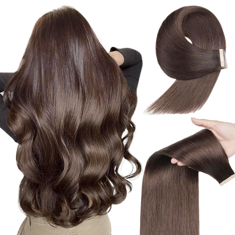 Tape in Hair Extensions Human Hair 20pcs Remy Hair Extensions 18 Inch Darkest Brown Straight Invisible Human Hair Tape in Extensions Skin Weft Tape Extensions Human Hair (2#,18 Inch)