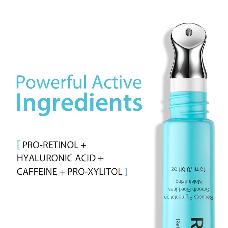 Seacall Retinol Eye Cream, Anti Aging Under Eye Cream with Caffeine, Vitamin C & Hyaluronic Acid, Cool Massage Head Eye Serum Fades Dark Circles Puffiness Wrinkles, 15ml Portable Eye Cream for Women