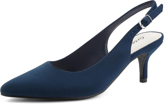 Women's Pointed Toe Slingback Dress Pumps - Greatonu Kitten Heels