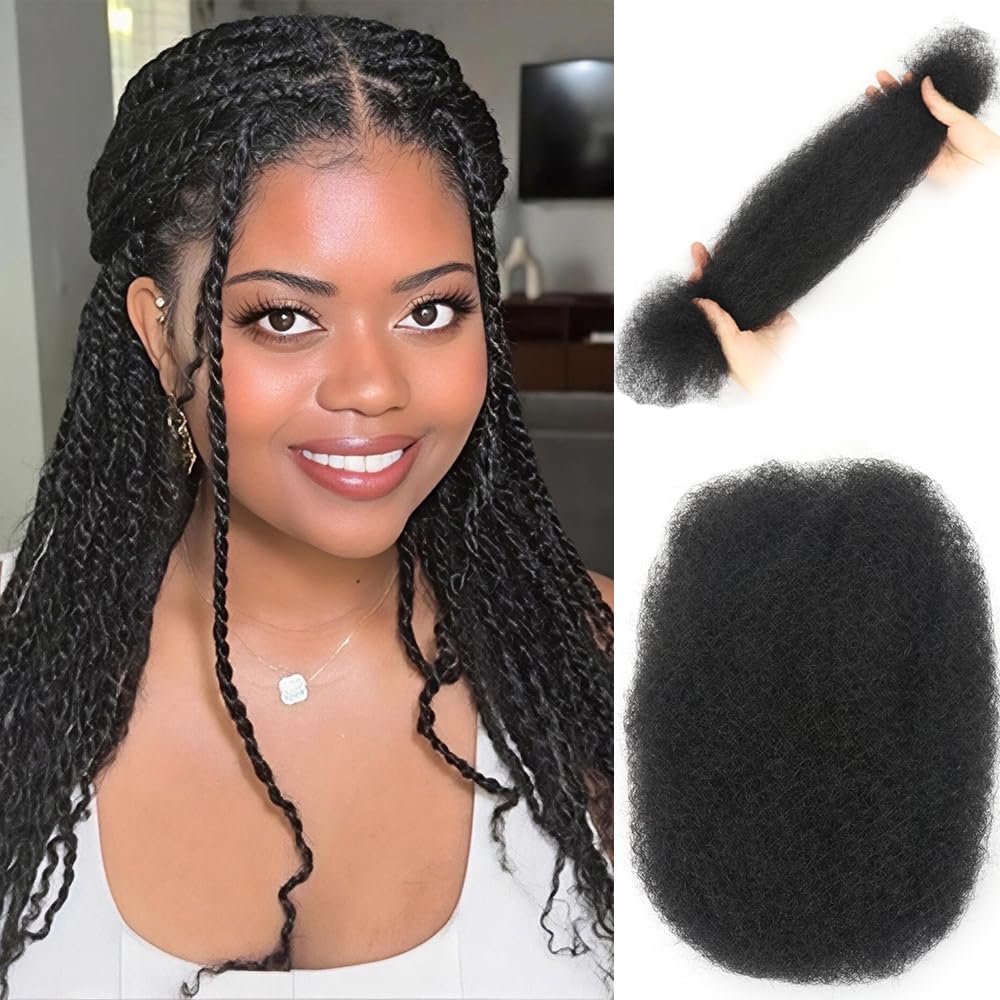 Afro Kinky Bulk Human Hair Extensions - 50g Braiding Hair for Twists, Locs & Dreadlocks | 22" | Color 1B