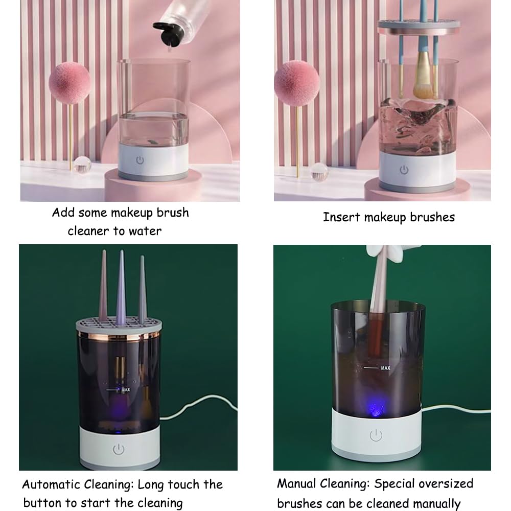 Ipalmay Makeup Brush Cleaner - Electric Makeup Brush Cleaning Machine, Automatic Cosmetics Brush Cleaning Tool & Dryer, Dust-proof Beauty Brushes Organizer, Multi-functional Gift for Women Mom Wife