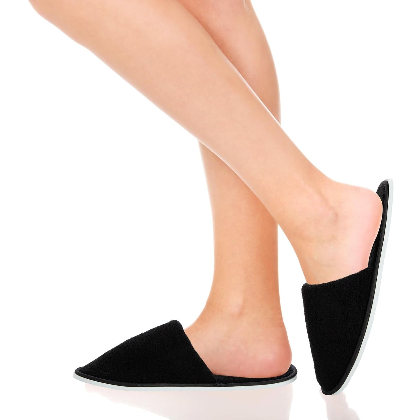Juvale Disposable Slippers for Guests - Plush-Lined House, Indoor & Travel Slippers - Slip-Resistant Spa Shoes for Women & Men - 12 Pairs, Women 12/Men 11, Black
