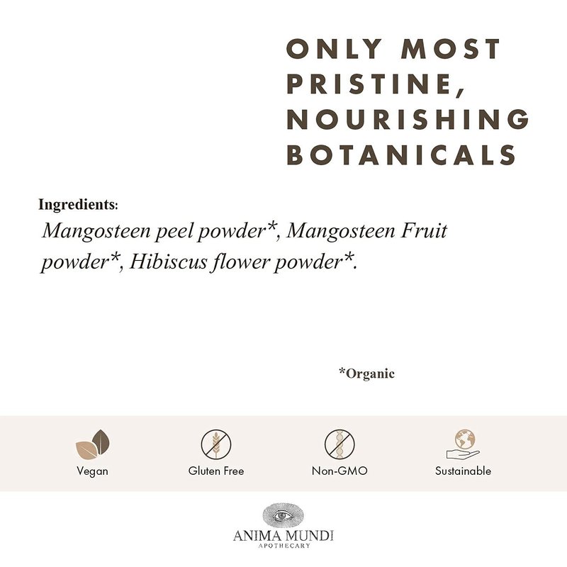 Anima Mundi Apothecary Mangosteen Hibiscus Beauty Tonic - Organic Mangosteen Fruit Powder with Hibiscus Flower - Contains Naturally-Occurring Vitamin C for Skin and Immune Support (4oz / 113g)