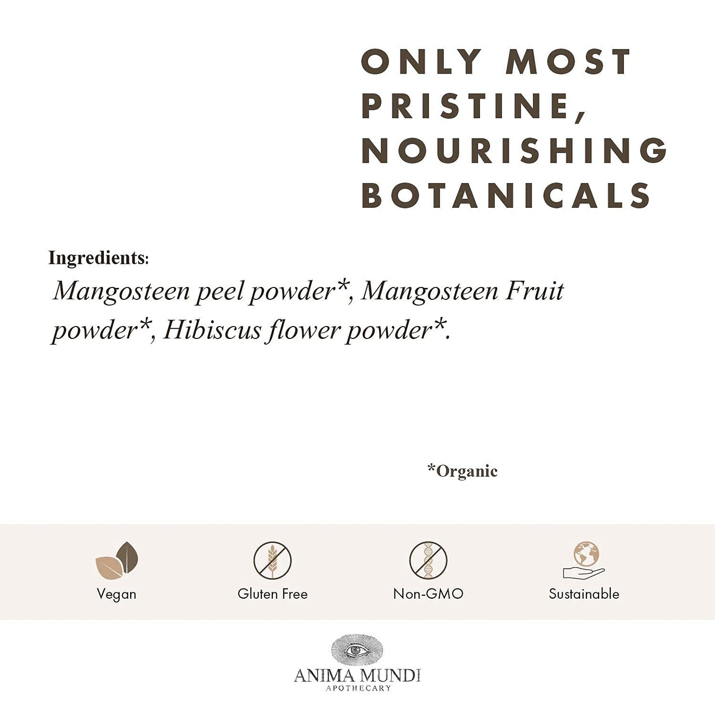 Anima Mundi Apothecary Mangosteen Hibiscus Beauty Tonic - Organic Mangosteen Fruit Powder with Hibiscus Flower - Contains Naturally-Occurring Vitamin C for Skin and Immune Support (4oz / 113g)