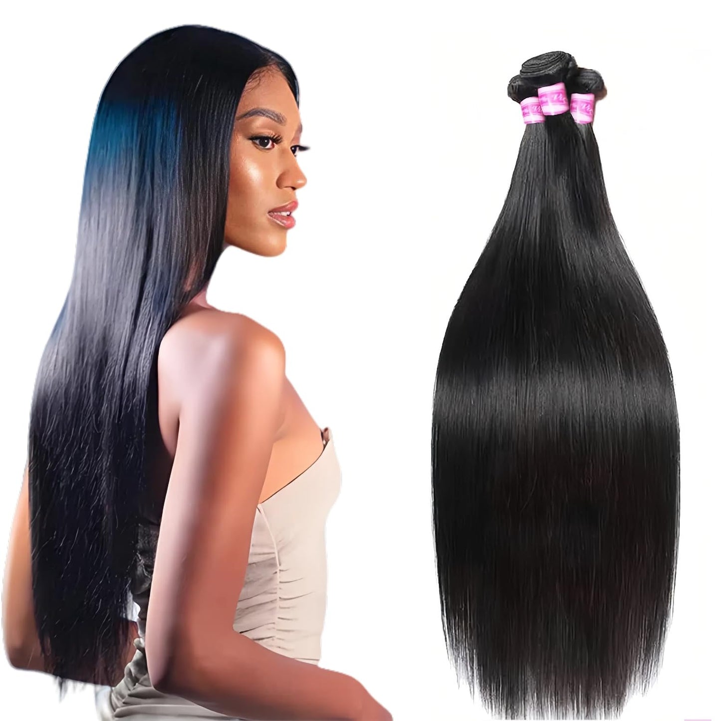 MXMaoYiCTR Human Hair Bundles,Straight Bundles Human Hair, 10 12 14 Inch 12A Grade Quick Weave Brazilian Straight 100% Unprocessed Virgin Hair Extensions Soft Double Weft Wave Natural Black.