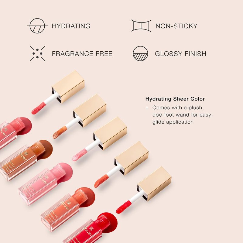 Jouer Essential Tinted Hydrating Lip Oil Gloss | Moisturizing Lip Treatment with Jojoba & Apricot Oils