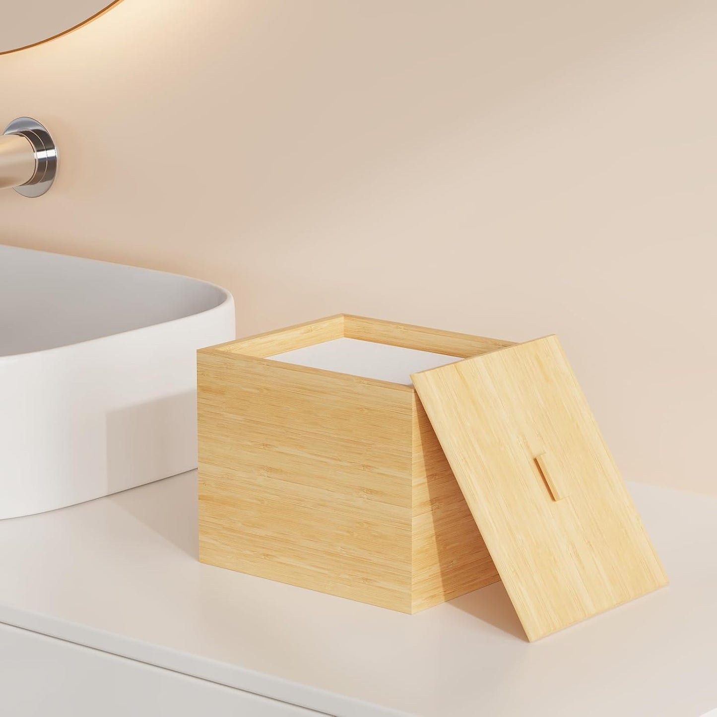 Bamboo Disposable Face Towel Holder - Stylish Bathroom Organizer for Easy Access | Countertop Storage Box