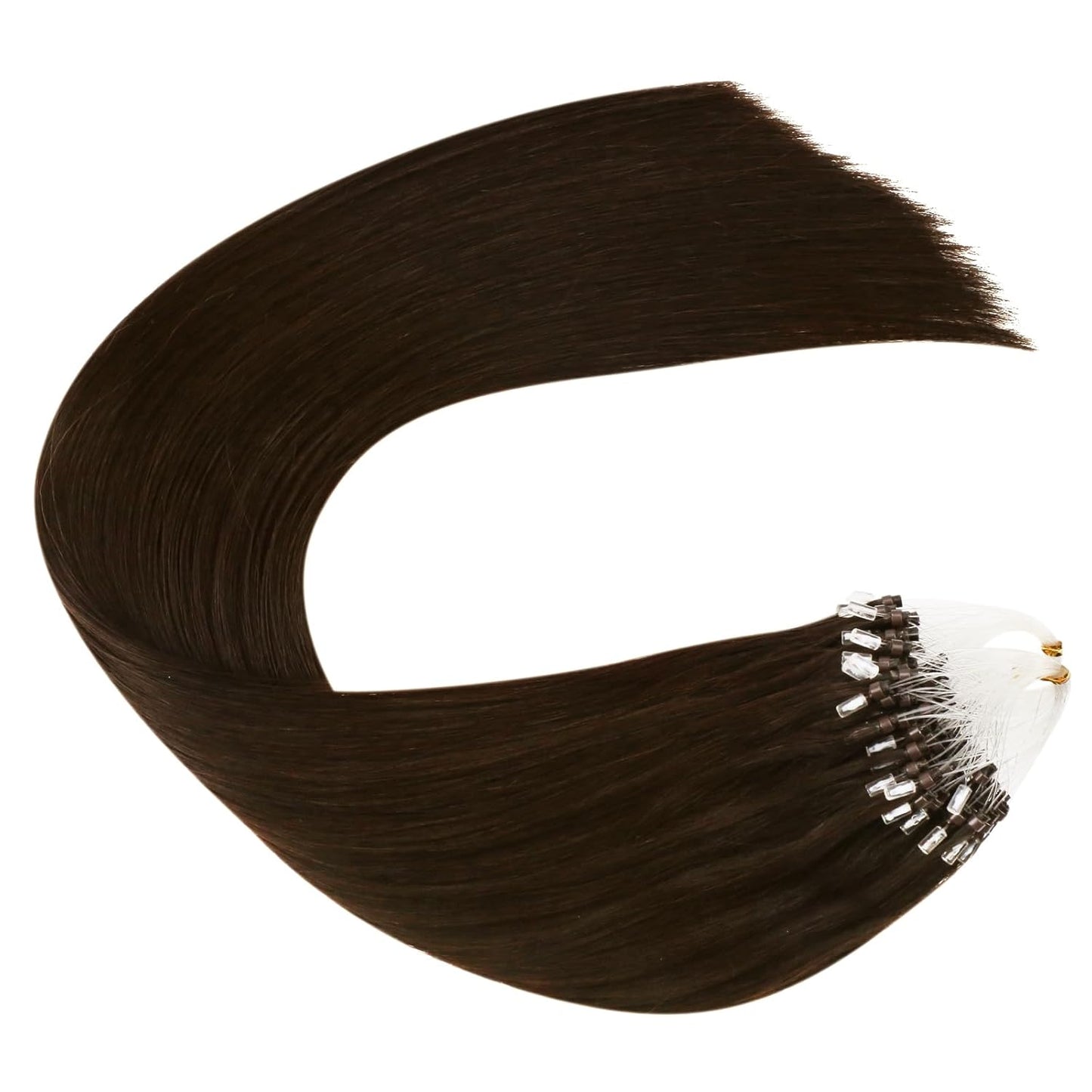 Microlink Hair Extensions - Darkest Brown Human Hair, No Heat No Glue, 16 Inch 50G 50S